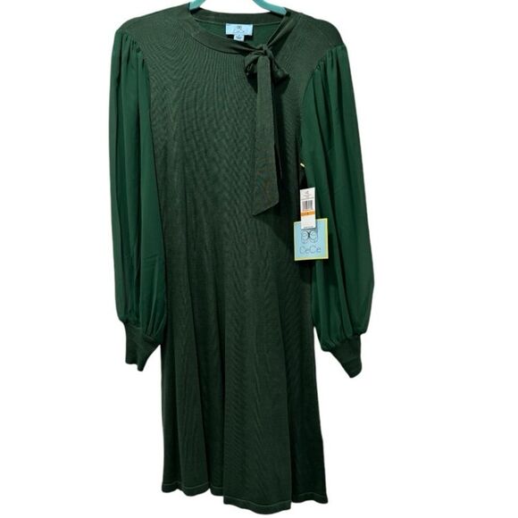 Cece Small Green Dress withh Sheer Sleeves and Bow - Picture 2 of 10